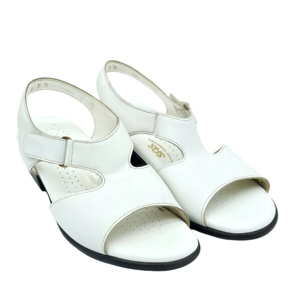 SAS Womens Suntimer Leather Sandals 8M White Slingback Tripad Comfort Classic - Picture 1 of 15